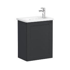 Vitra Root Classic 68621 Lavabo Dolabı, Kapaklı, 45 Cm, Kompakt, Sağdan Armatür Delikli, Mat Grafit, Yuvarlak Lavabolu, Sol